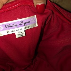 Red strapless open side gown